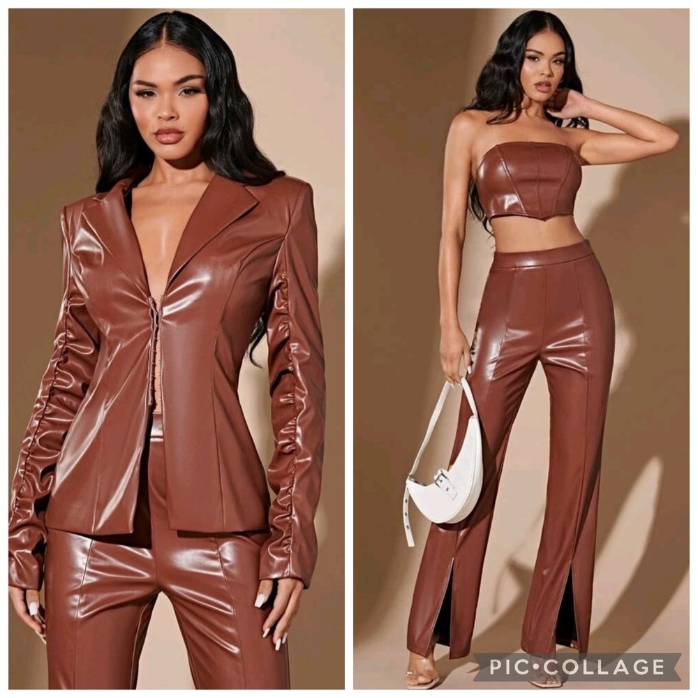 Shein Bae NWT Faux Leather 3-pc Pantsuit Set